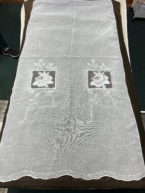 Vintage White Crochet Table Runner Dresser Scarf Rectangle Lace Doily Wedding